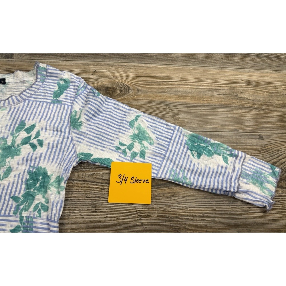 David Cline Crushed Tee Women M Floral Stripe Print 3/4 Sleeve Coastal Nautical - Picture 9 of 11